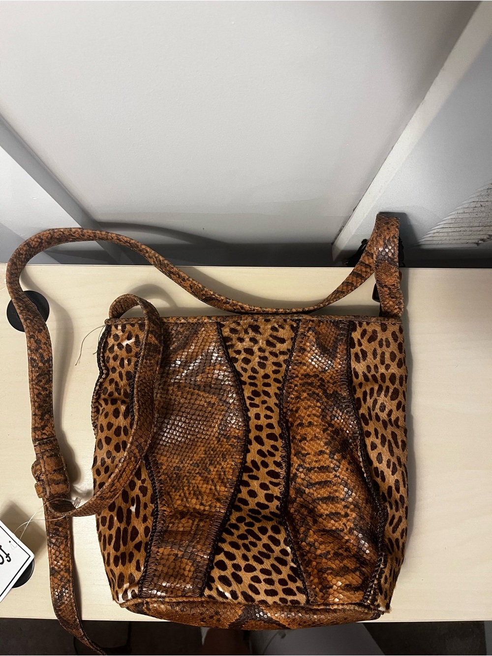 Vintage Sharif Animal Print Crossbody Shoulder Bag in Brown